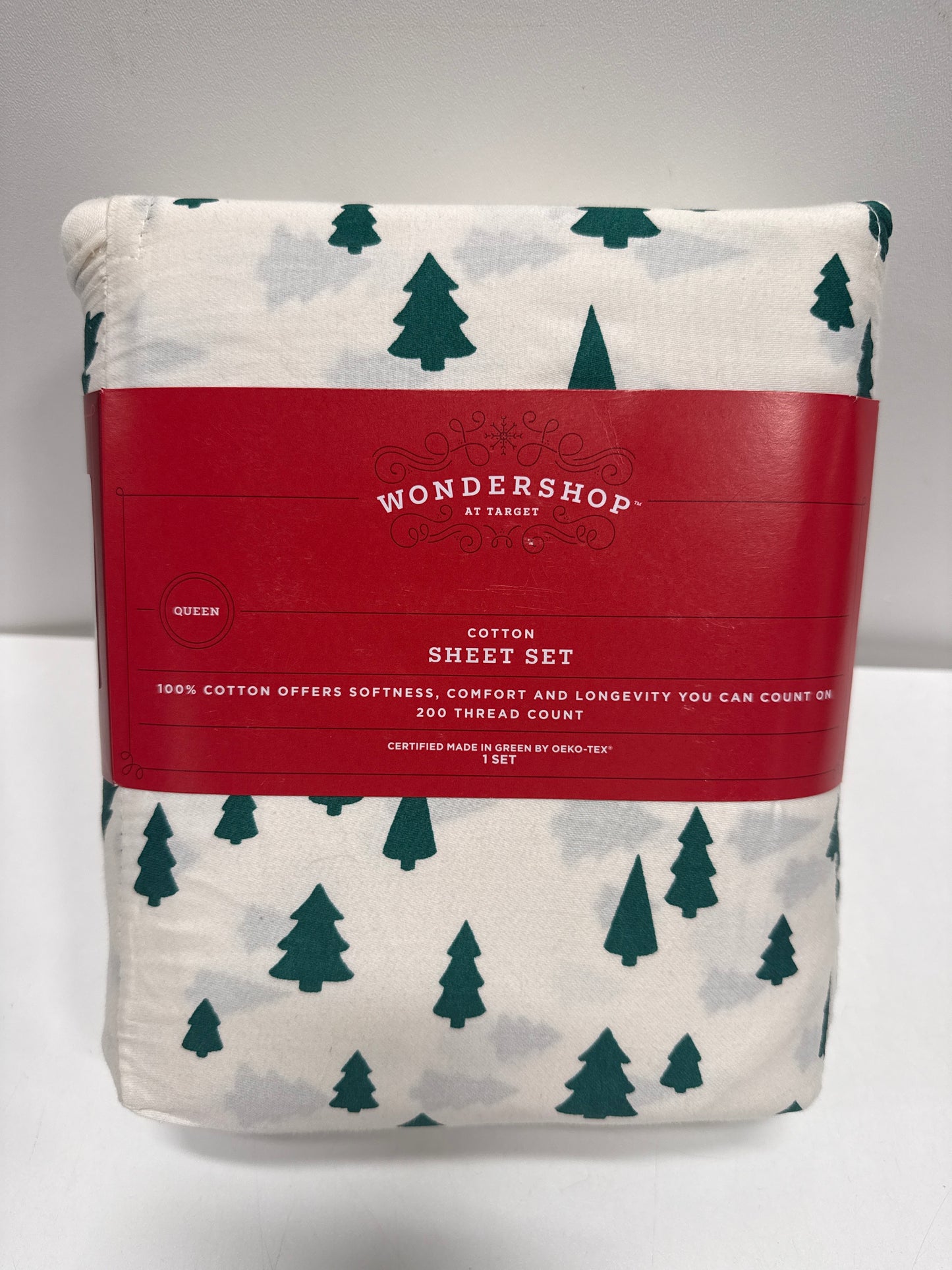 Queen Christmas Holiday Cotton Sateen Sheet Set Tree Scene - Wondershop