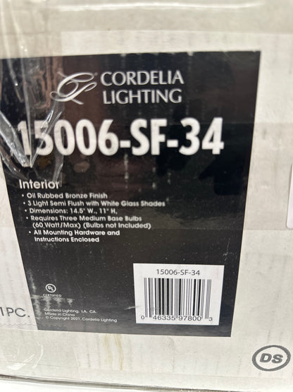 DESIGNERS FOUNTAIN 3-Lights Darcy Semi Flush Mount Ceiling Light, 16 Inch Lighting Fixture for Kitchen, Bedroom, Bathroom, and Hallway, Oil Rubbed Bronze, 15006-SF-34