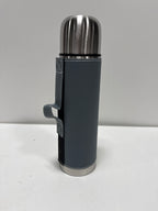 Mr. Coffee Leatherette 23 Oz Stainless Steel Thermal Bottle – Double Wall Insulated Flask with Faux Leather Sleeve & Carry Handle, Blue – Leak-Pro