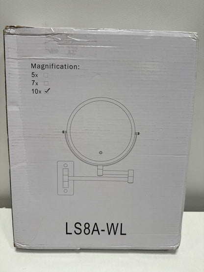 Tileon 8 in. W X 8 in. H Small Round 10X Magnifying Wall Bathroom Makeup Mirror with Built-in Battery and Type-C Port in Chrome