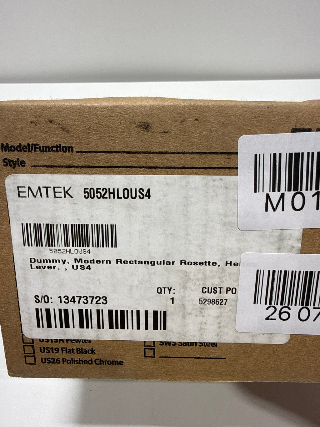 Emtek Dummy Set, Modern Rectangular Rosette, Helios Lever, Satin Brass