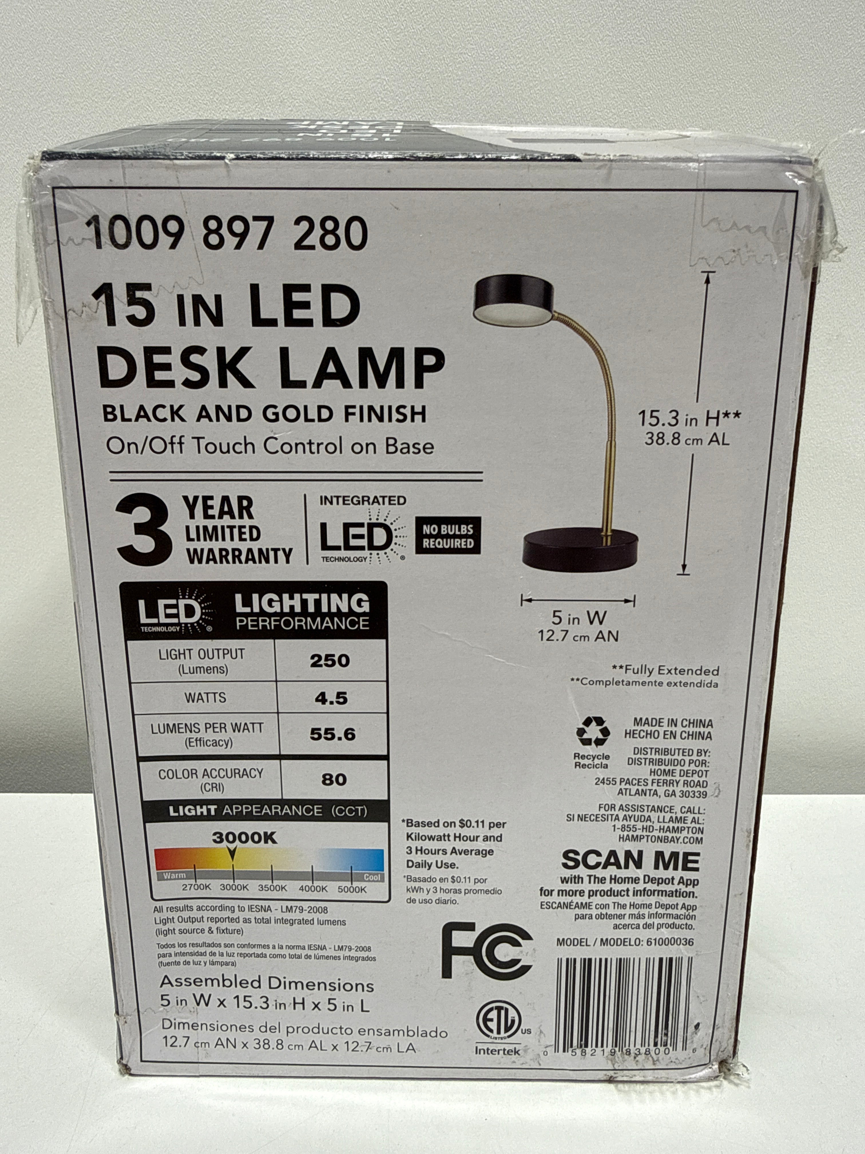 Hampton Bay 15 in. Matte Black LED Lamp with Adjustable Lamp Head