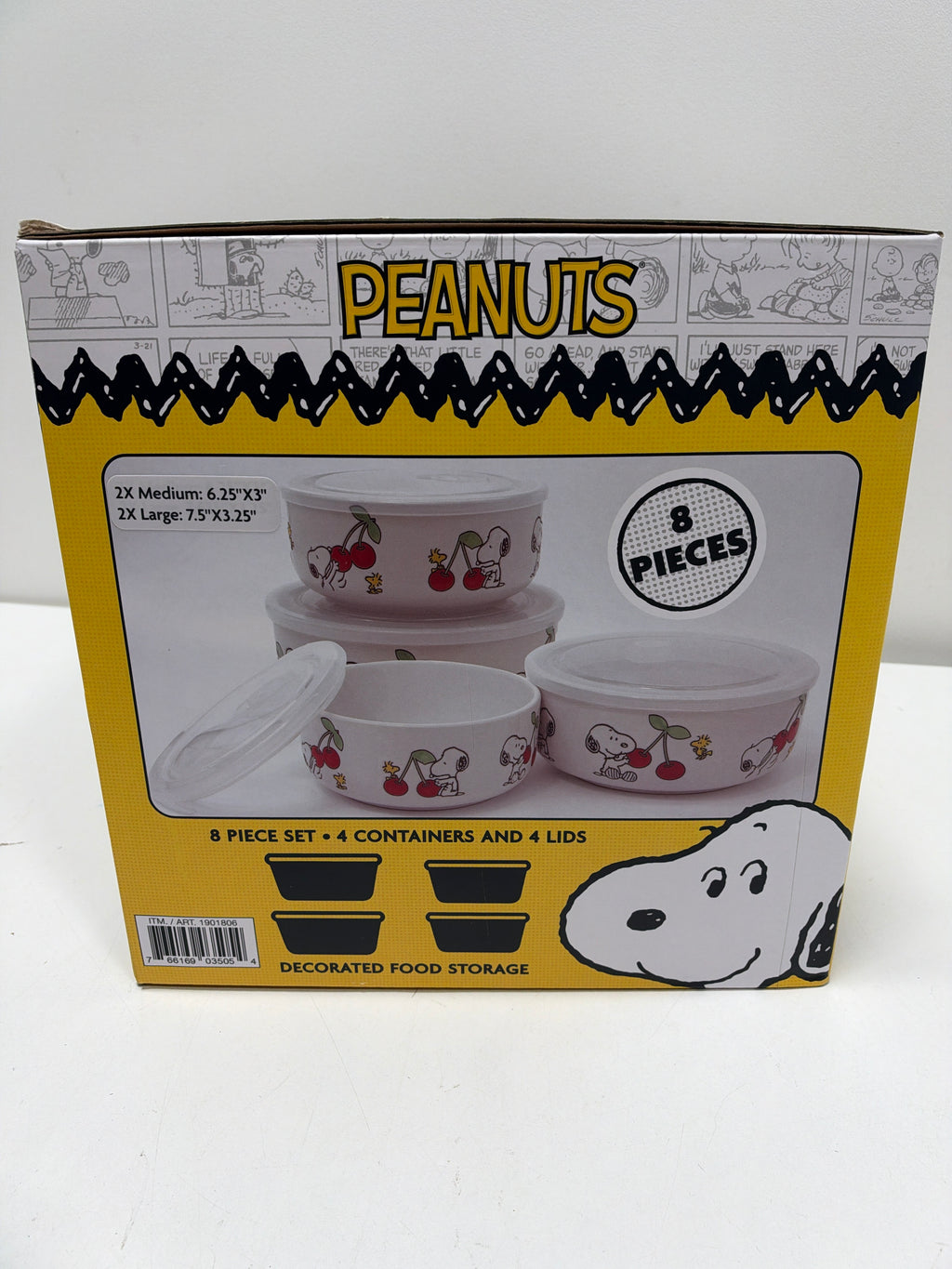 Peanuts Snoopy & Woodstock 8 Decorated Food Storage Bowls with Venting Lids, 4-pack