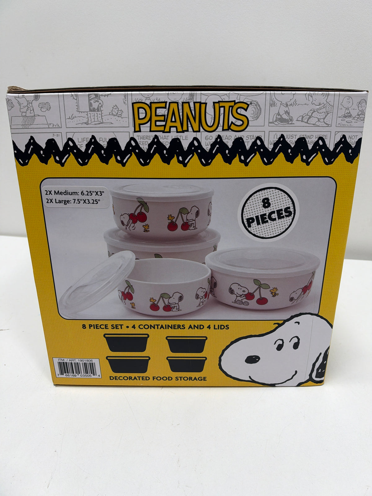 Peanuts Snoopy & Woodstock 8 Decorated Food Storage Bowls with Venting Lids, 4-pack