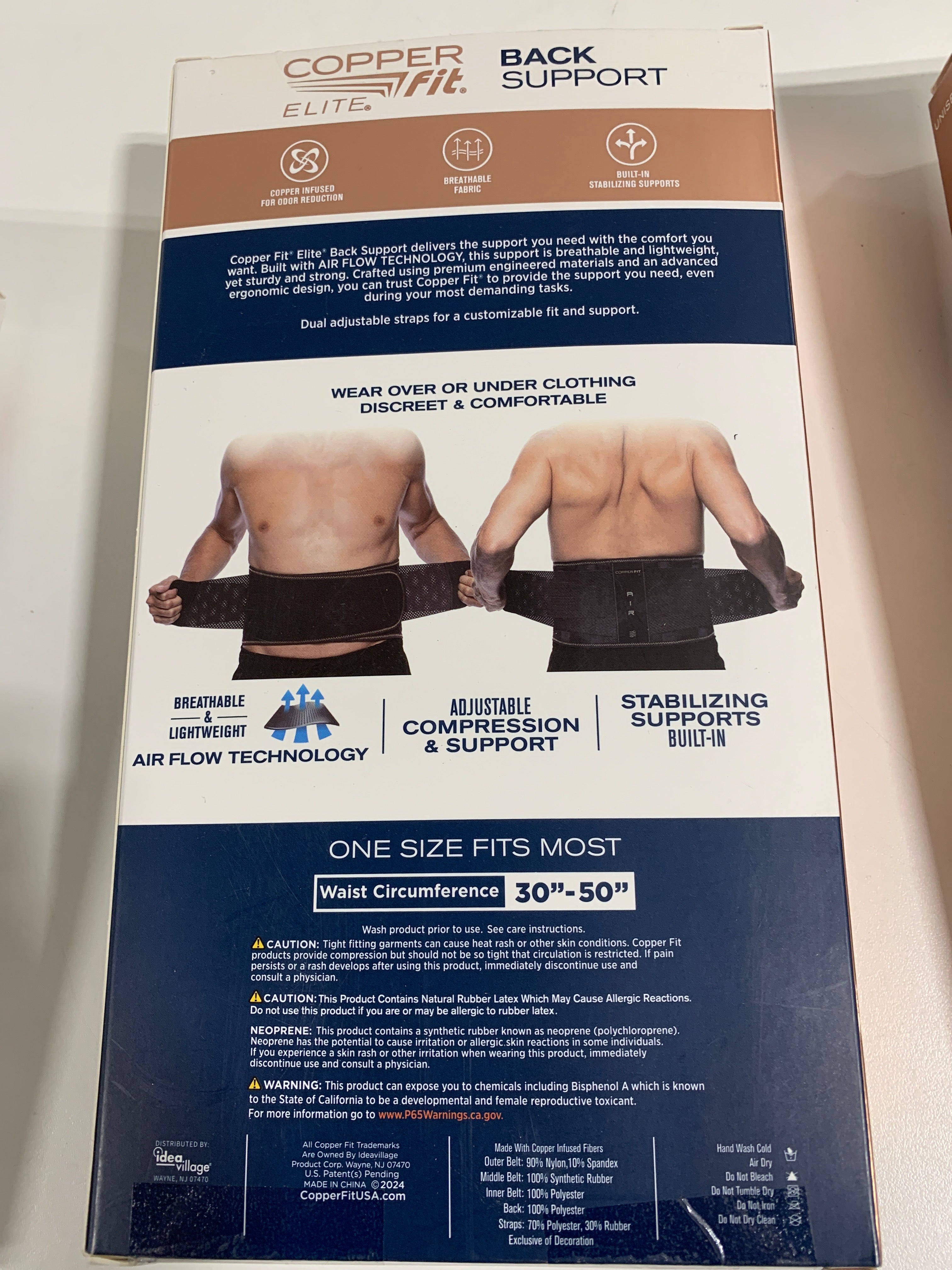 Copper Fit Elite Air Back Support Brace with Airflow Technology Adjustable Compression Straps Double Band One Size Fits