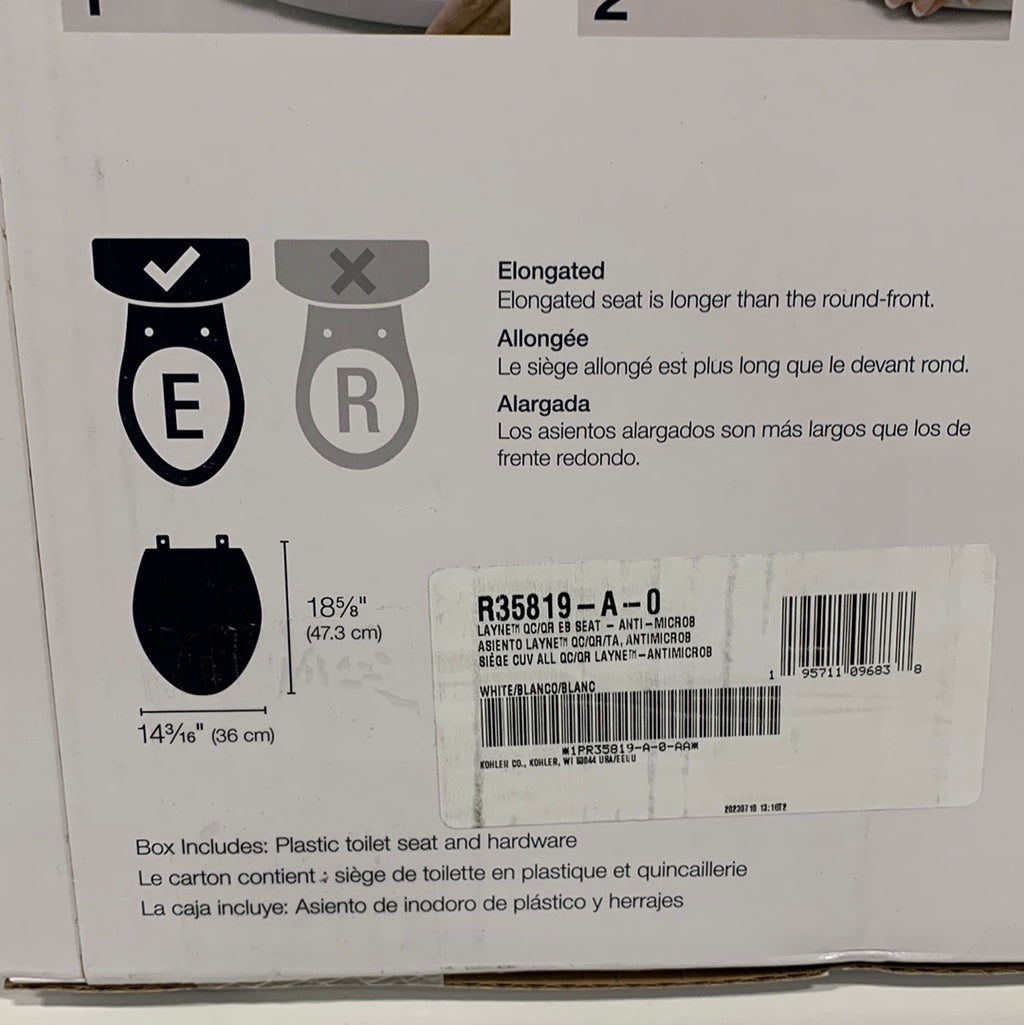 Kohler Layne Quiet Close Quick Release Elongated Antimicrobial Toilet Seat White