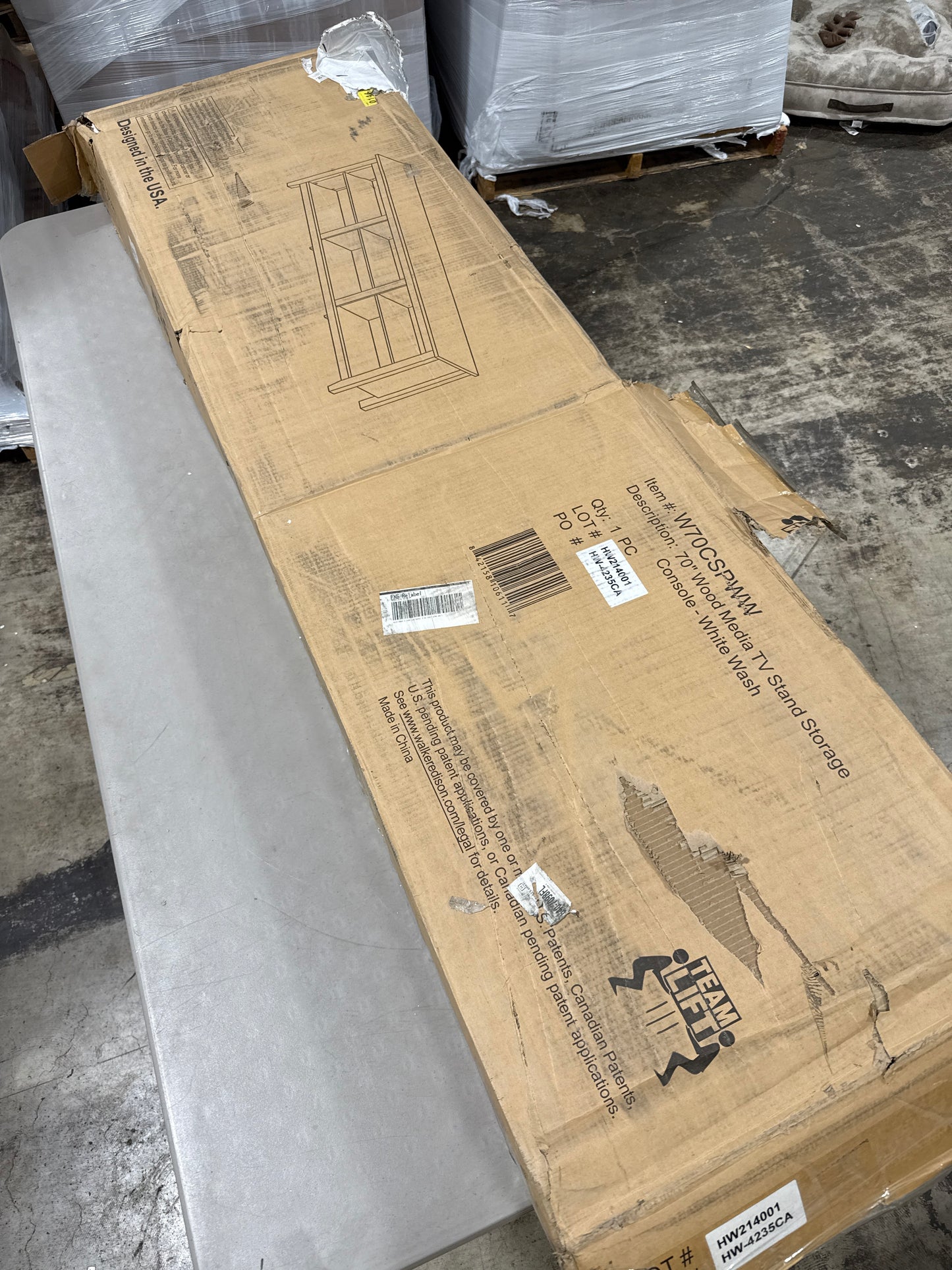 Walker Edison - Modern 70" Open 6 Cubby Storage TV Stand for TVs up to 80" - White Wash