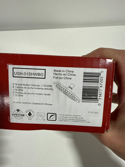 Pfister USH-01SHW Modern Round 1.75 GPM Single Function Rain Shower Head Brushed Gold Showers