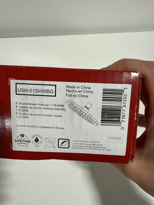 Pfister USH-01SHW Modern Round 1.75 GPM Single Function Rain Shower Head Brushed Gold Showers