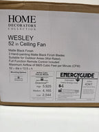 Wesley 52 in. Indoor/Outdoor DC Motor Ceiling Fan in Black with Remote Control