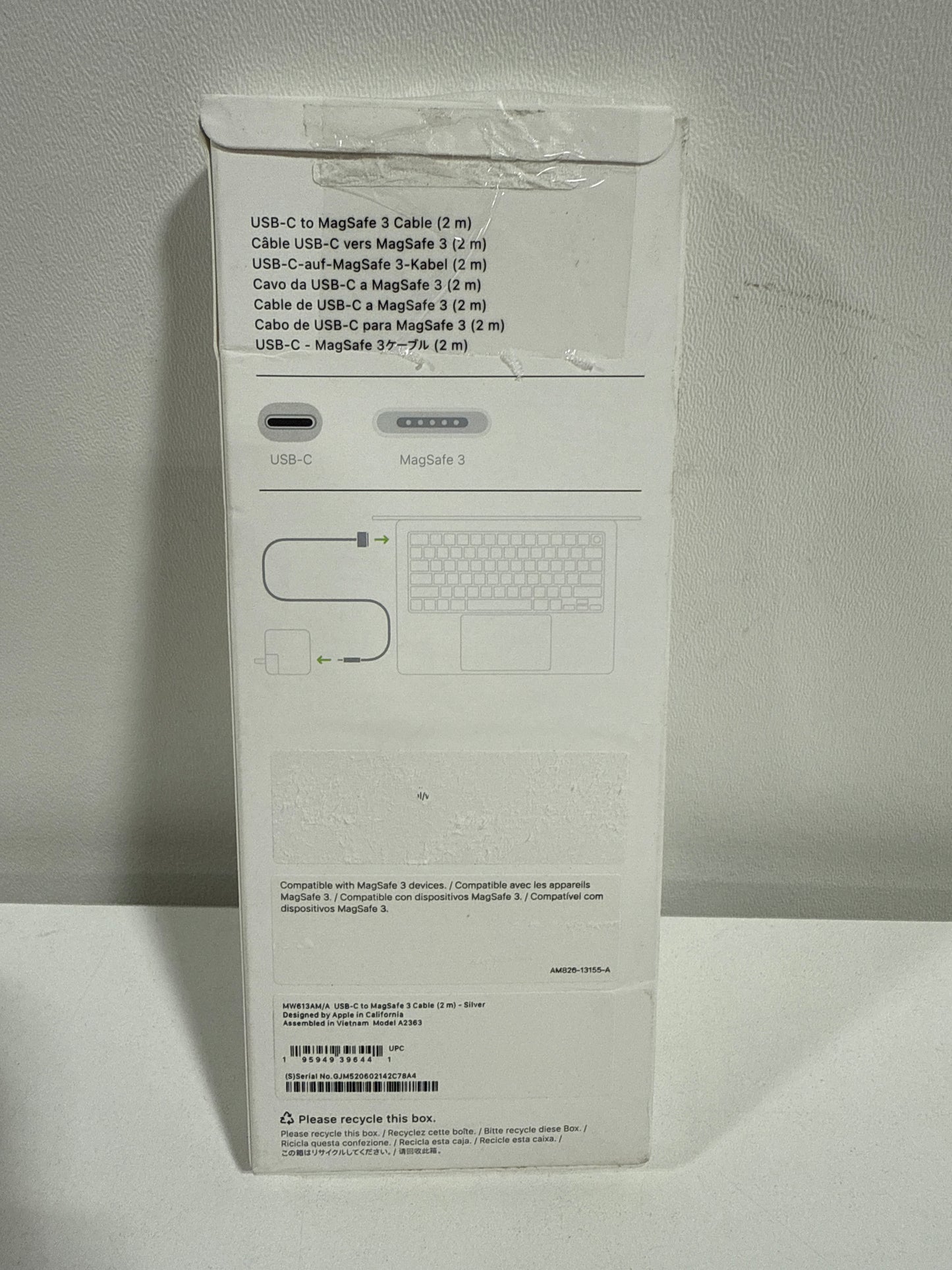 Apple - 6.6' (2M) USB-C to MagSafe 3 Charging Cable for MacBook Pro - White