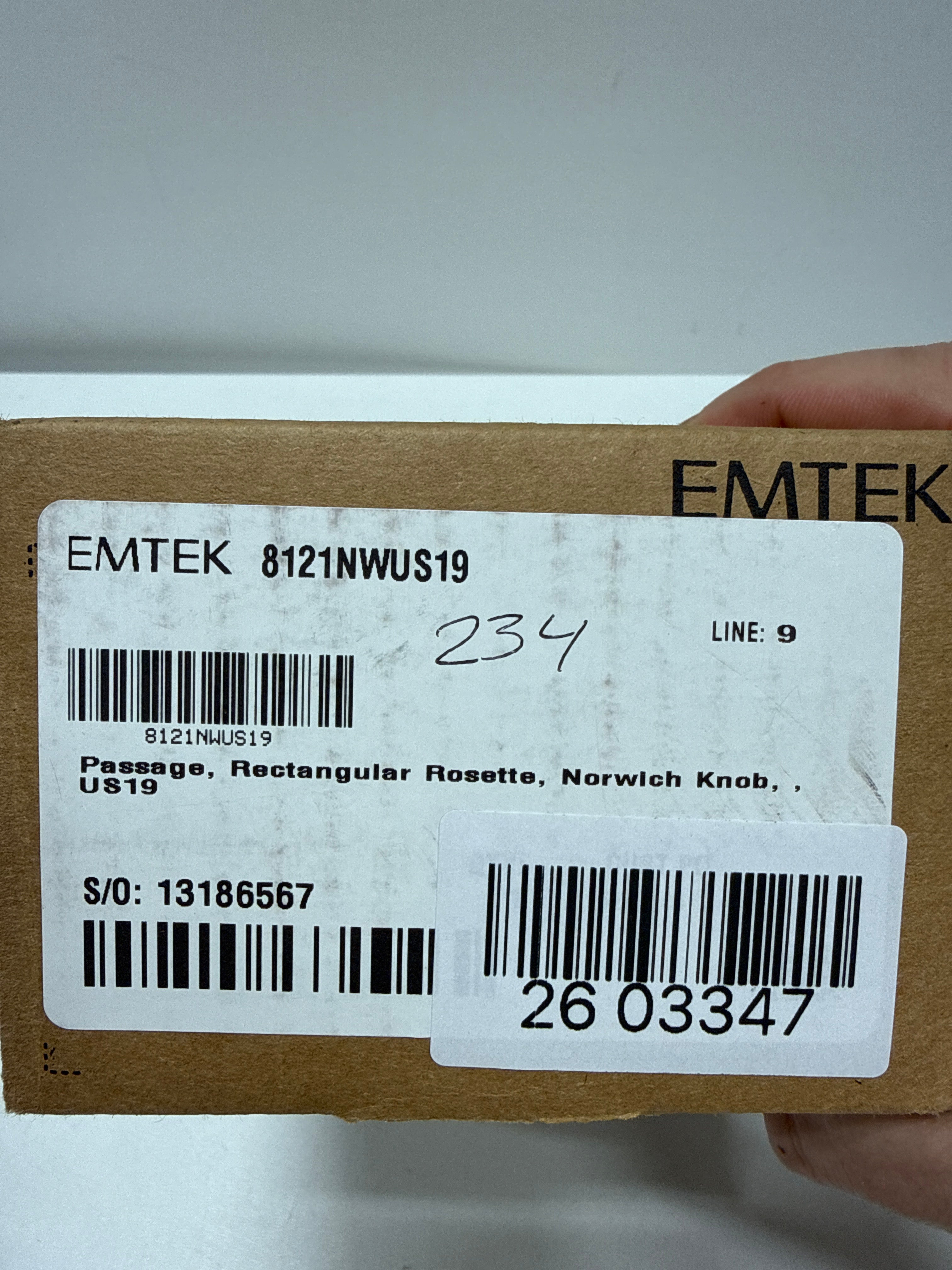 Emtek Passage Set, Rectangular Rosette, Norwich Knob, Flat Black US19