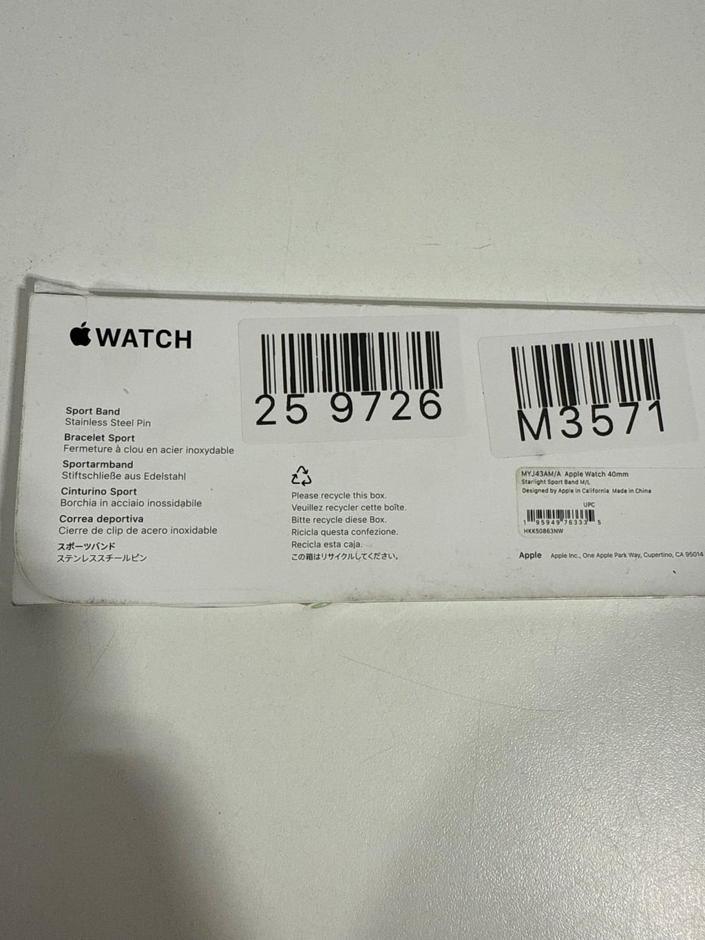 Apple Watch Band - Sport Band (40mm) - Starlight - M/L - *Headphones & Tech Accessories
