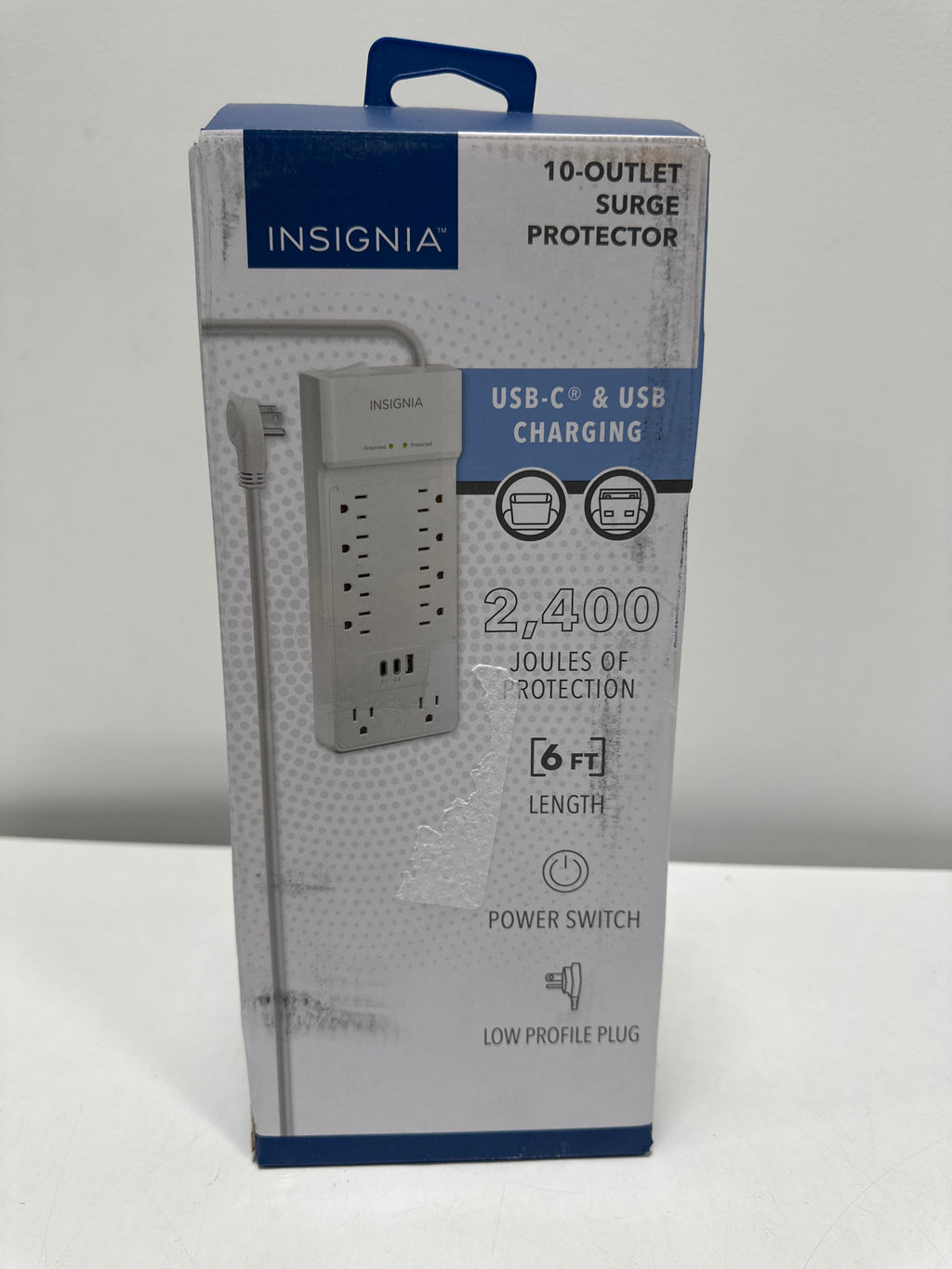 Insignia™ - 10-Outlet / 2-USB-C / 1-USB 2,400 Joules Surge Protector Strip with 6 ft. Power Cord - White - *Lighting &