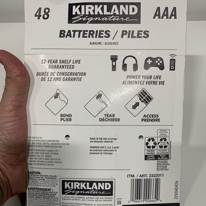 Kirkland Signature Alkaline AAA Plus Batteries, 48 Count