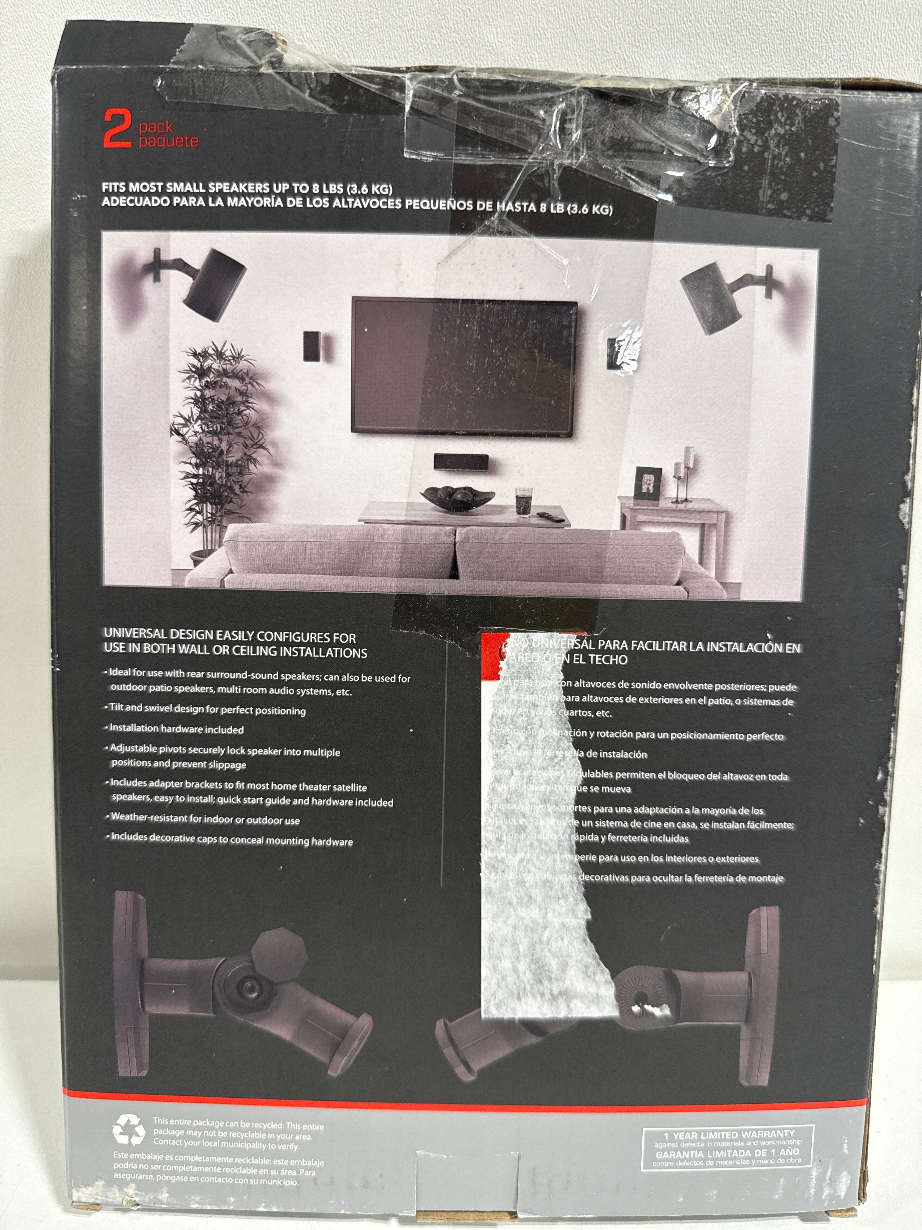 Rocketfish - Tilting Wall Mounts for Most Small Speakers (2-Pack) - Black