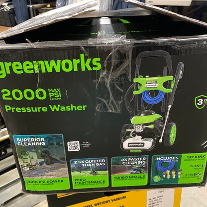 Greenworks 2000PSI Electric Pressure Washer with 50’ Anti-Kink Hose & Accessories