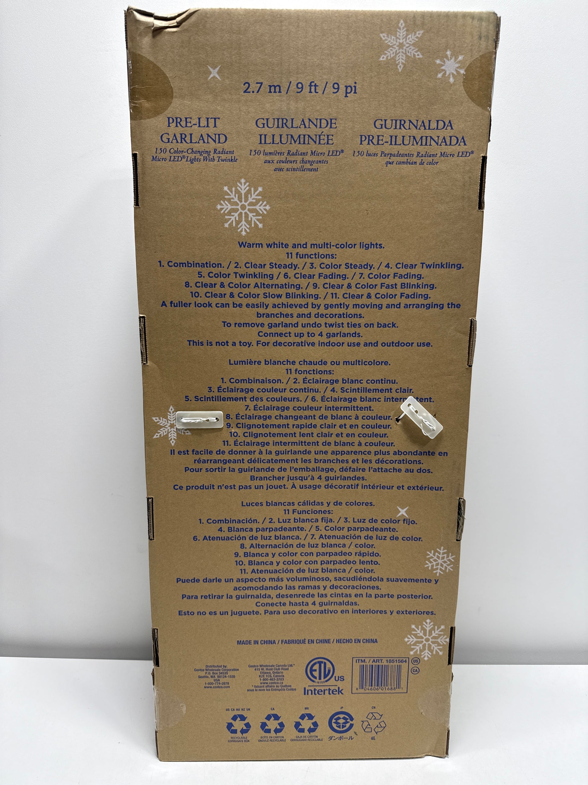 Kirkland 9’ Pre-lit LED With Twinkle Artificial Greenery Garland - *Christmas & Seasonal