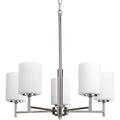 Progress Lighting P4319-104 Replay Collection Etched White Glass Modern Chandelier Light, 5-Light, Polished Nickel