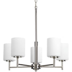 Progress Lighting P4319-104 Replay Collection Etched White Glass Modern Chandelier Light, 5-Light, Polished Nickel