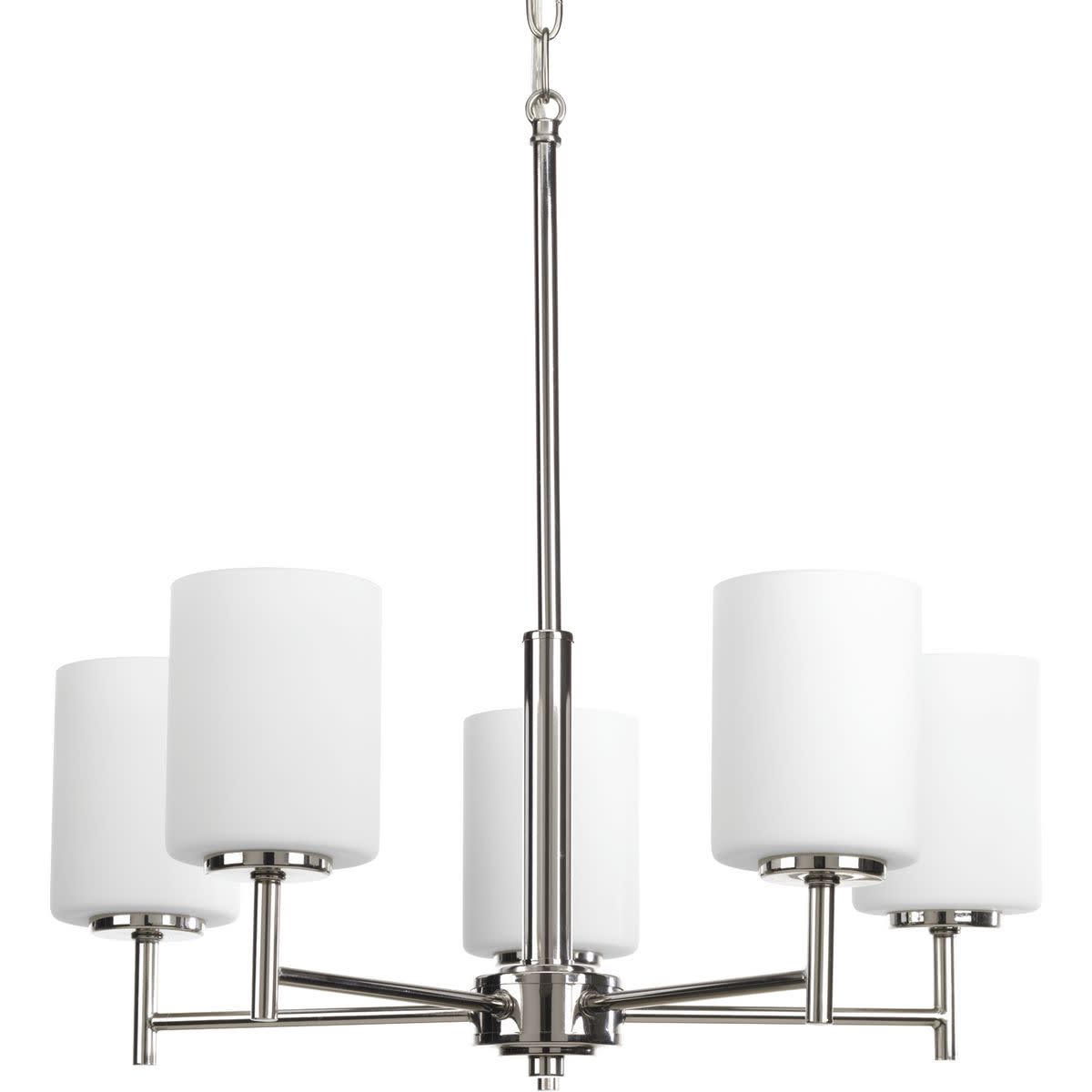 Progress Lighting P4319-104 Replay Collection Etched White Glass Modern Chandelier Light, 5-Light, Polished Nickel