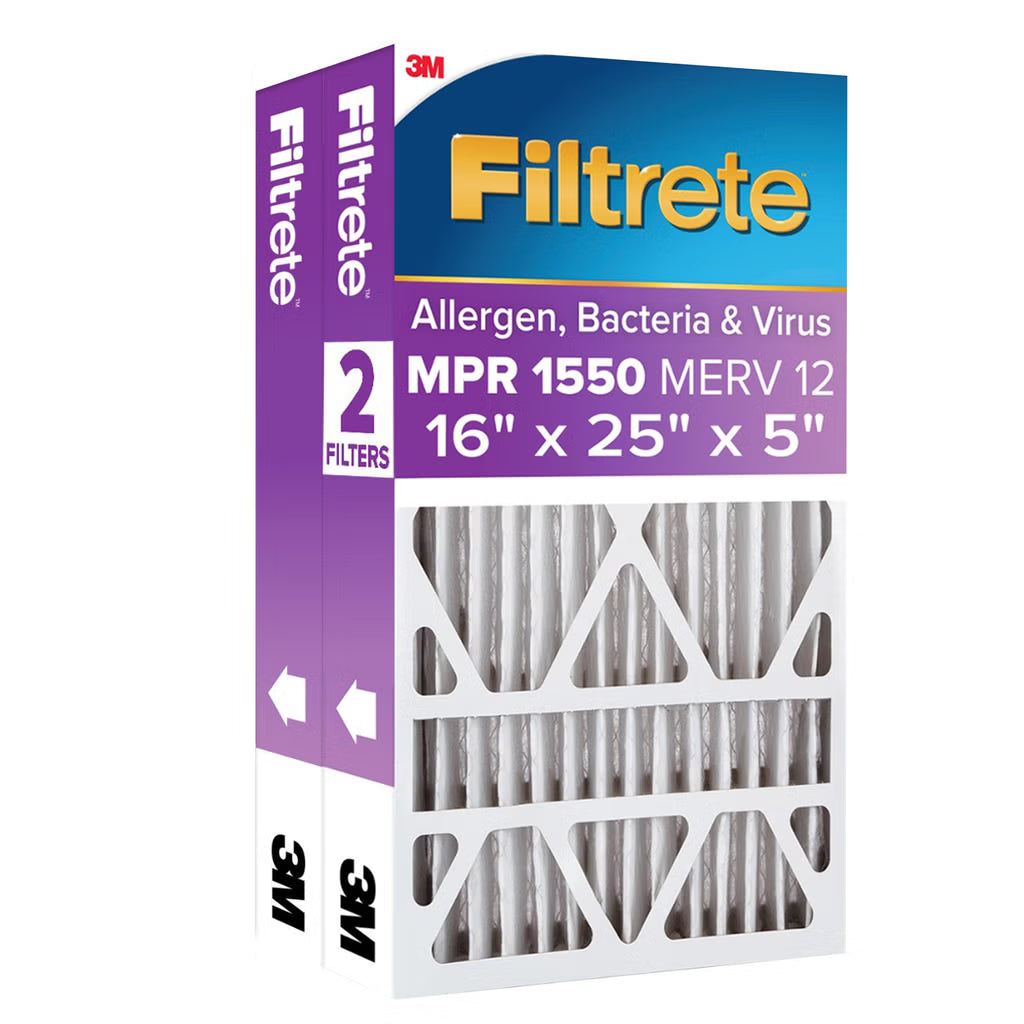 2 x Filtrete 16 x 25 x 5 HVAC Furnace Air Filter MPR 1550 MERV 12 Ultra Allergen Reduction