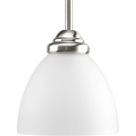 Progress Lighting Heart Collection 1-Light Mini-Pendant Brushed Nickel Etched Glass Shade