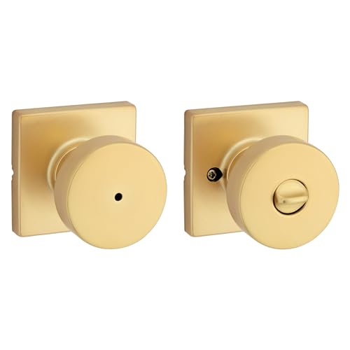 Kwikset 730PSKSQT Pismo Privacy Door Knob Set with Square Rose Satin Brass