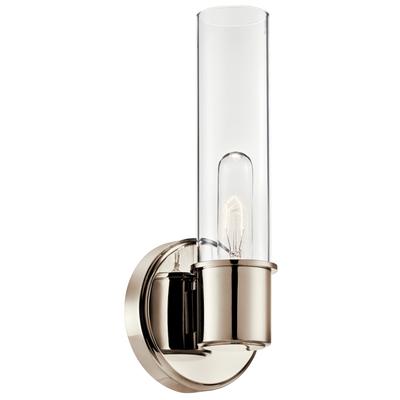 Kichler Aviv 1-Light Wall Sconce, Modern Light with Clear Glass in Polished Nickel, for Bedroom, Laundry Room, Kitchen or Hallway (13" x 5.5"), 52653PN