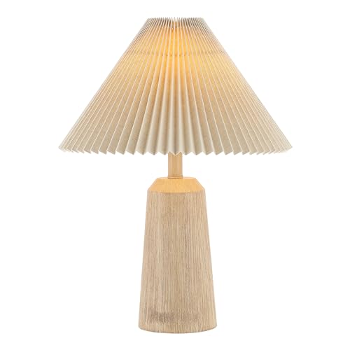 JONATHAN Y Arvid 20.5 Rustic Scandinavian Resin/Iron Lighthouse LED Table Lamp with Pleated Shade Beige Wood Finish JYL1146A