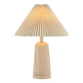 JONATHAN Y Arvid 20.5 Rustic Scandinavian Resin/Iron Lighthouse LED Table Lamp with Pleated Shade Beige Wood Finish JYL1146A