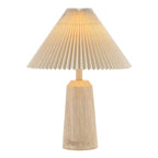 JONATHAN Y Arvid 20.5 Rustic Scandinavian Resin/Iron Lighthouse LED Table Lamp with Pleated Shade Beige Wood Finish JYL1146A