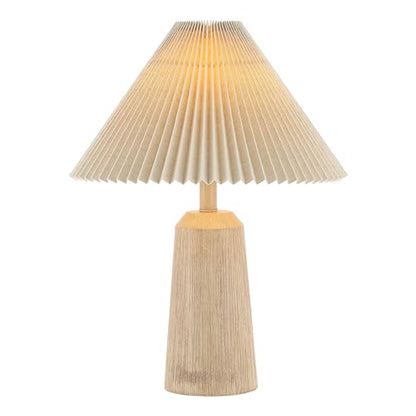 JONATHAN Y Arvid 20.5 Rustic Scandinavian Resin/Iron Lighthouse LED Table Lamp with Pleated Shade Beige Wood Finish JYL1146A
