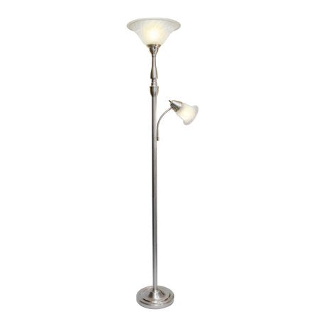 Elegant Designs 2 Light Mother Daughter Floor Lamp with White Marble Glass Brushed Nickel