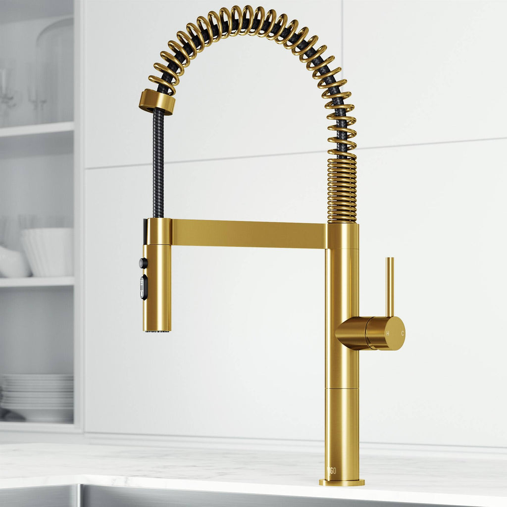 Vigo VG02052 Edison 1.8 GPM 20’’ H Single Handle Single Hole Pre-Rinse Pull Down Kitchen Faucet Matte Brushed Gold