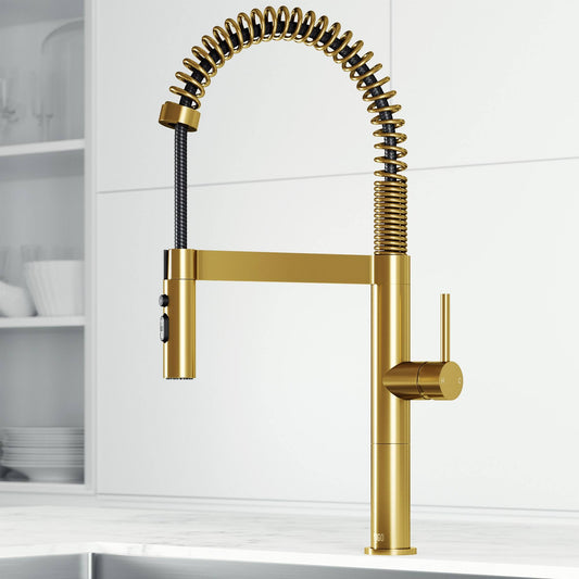 Vigo VG02052 Edison 1.8 GPM 20" H Single Handle Single Hole Pre-Rinse Pull Down Kitchen Faucet Matte Brushed Gold