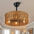 Oaks Aura 20in.Rattan Wicker Scandi-Style Silent 3- Speed Ceiling Fan with Lights, Zen Conception Ceiling Fan with Remote