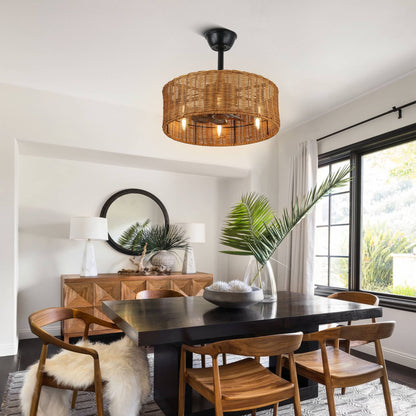 Oaks Aura 20in.Rattan Wicker Scandi-Style Silent 3- Speed Ceiling Fan with Lights, Zen Conception Ceiling Fan with Remote