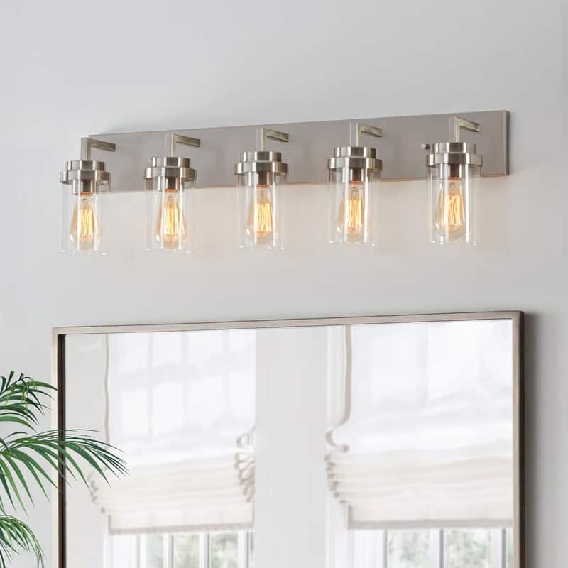 KAWOTI 36 in. 5-Light Brushed Nickel Vanity Light with Clear Glass Shade 21290