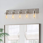 KAWOTI 36 in. 5-Light Brushed Nickel Vanity Light with Clear Glass Shade 21290