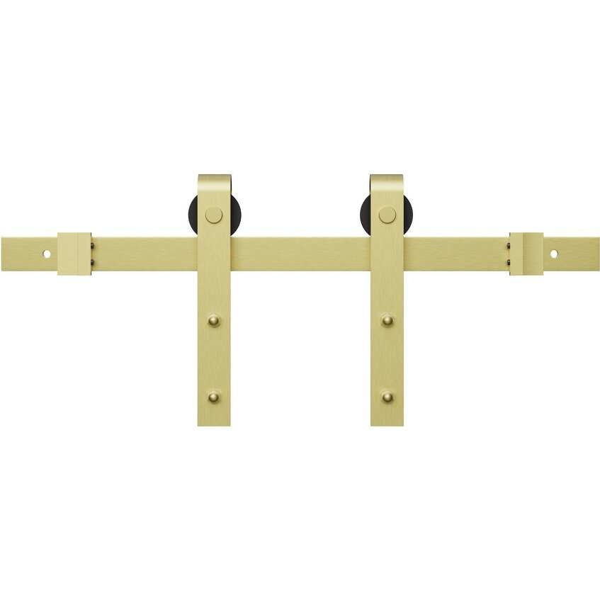 Scratch Miseno MBDH0005X120 120" Bent Strap Barn Door Hardware Kit Champagne Brass Sliding Door