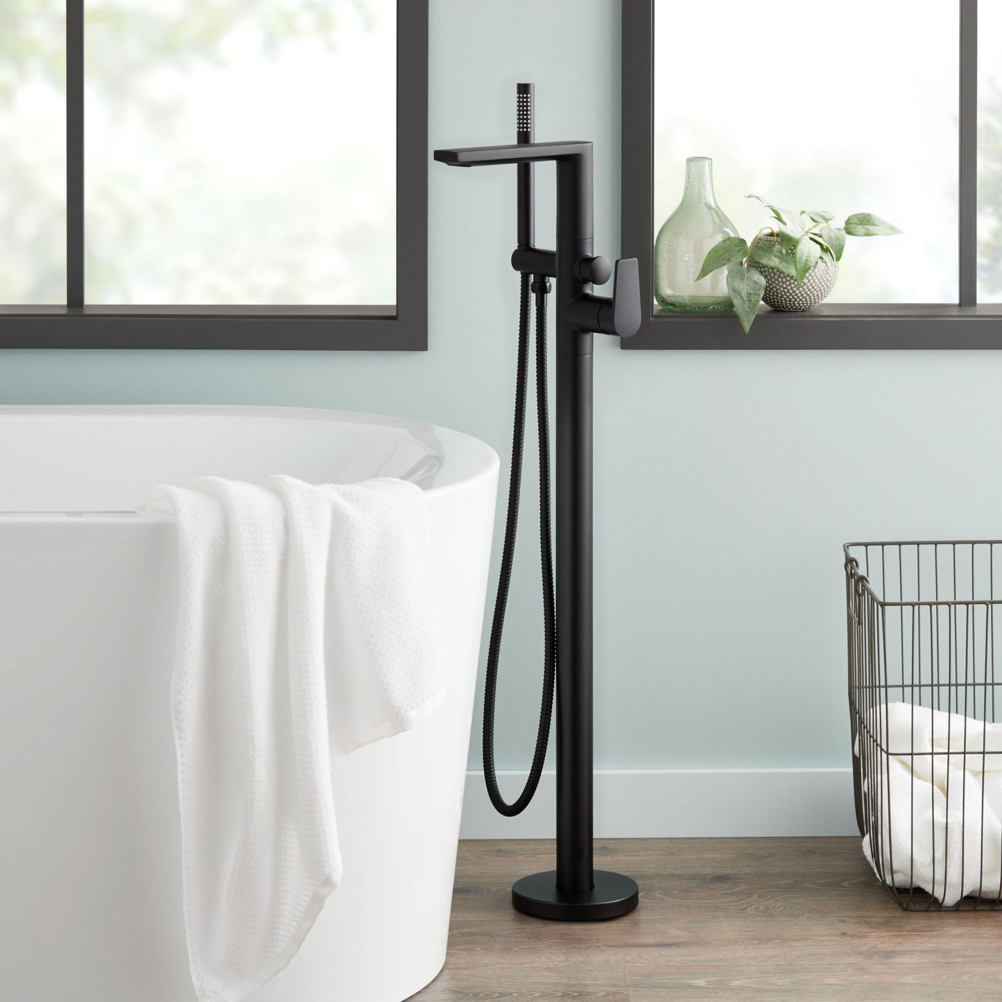 Signature Hardware 953648-LV Berwyn Floor Mounted Tub Filler Faucet - Includes Hand Shower Less Valve Matte Black
