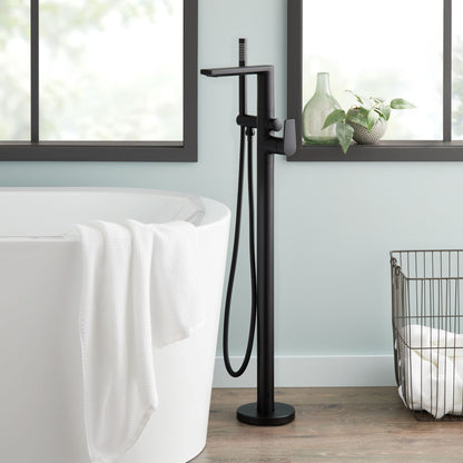 Signature Hardware 953648-LV Berwyn Floor Mounted Tub Filler Faucet - Includes Hand Shower Less Valve Matte Black