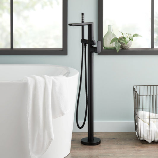 Signature Hardware 953648-LV Berwyn Floor Mounted Tub Filler Faucet - Includes Hand Shower Less Valve Matte Black