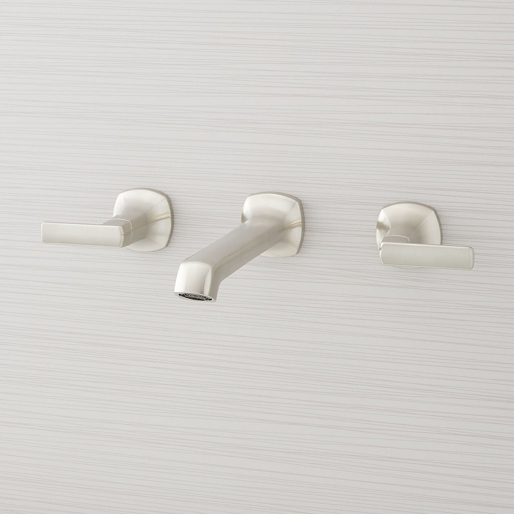 Signature Hardware 953983 Sefina 1.2 GPM Wall Mounted Widespread Bathroom Faucet with Pop-up Drain Assembly Brushed Nickel