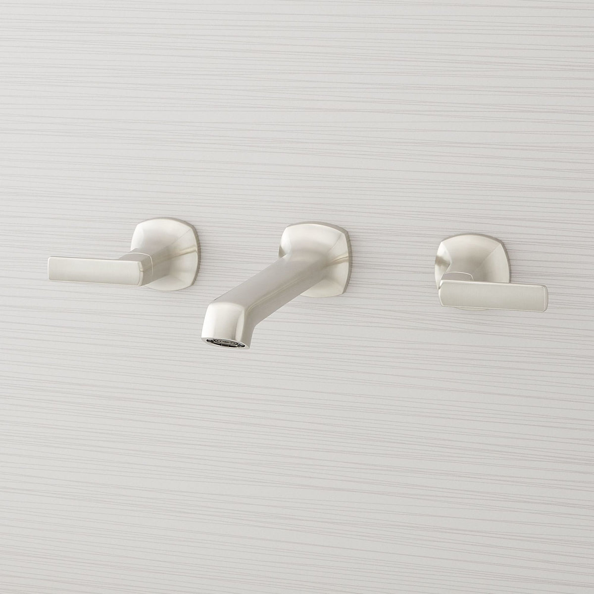 Signature Hardware 953983 Sefina 1.2 GPM Wall Mounted Widespread Bathroom Faucet with Pop-up Drain Assembly Brushed Nickel