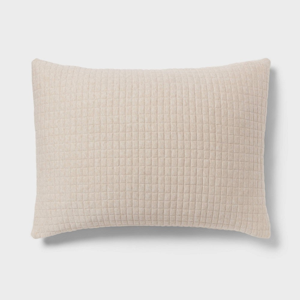 Standard Jersey Quilt Sham Oatmeal - Threshold™: Cotton Knitted Check Jacquard Design Machine Washable - *Bedding