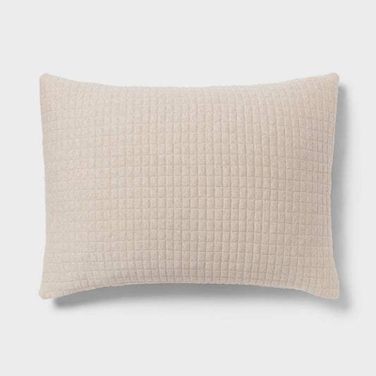 Standard Jersey Quilt Sham Oatmeal - Threshold™: Cotton Knitted, Check Jacquard Design, Machine Washable