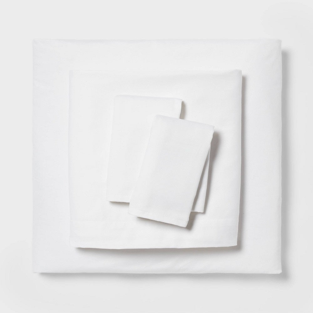 Twin/Twin XL Easy Care Cotton Blend Sateen Sheet Set White - Room Essentials™: 225 Thread Count OEKO-TEX Certified
