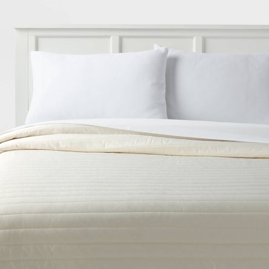 Twin/Twin Extra Long Satin Quilt Ivory - Room Essentials™: Midweight Sateen Coverlet, Machine Washable, OEKO-TEX Certified